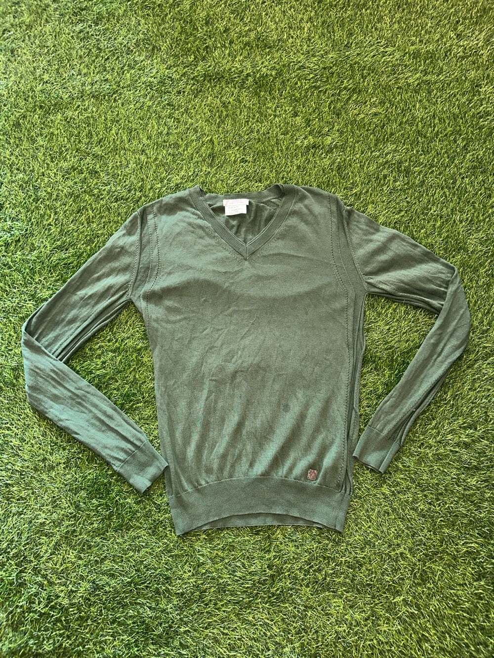 Versace Collection Green V-Neck Long Sleeve Sweater Size M